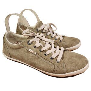 Taos Star Grey Tan Khaki Washed Canvas Sneakers Lace Up Comfort Shoes Women's 12